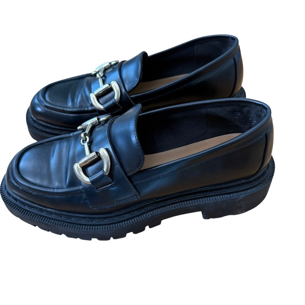H&M Black Lug Sole Loafers Chunky Platform Horsebit Hardware Women's Size 40 - Picture 7 of 7